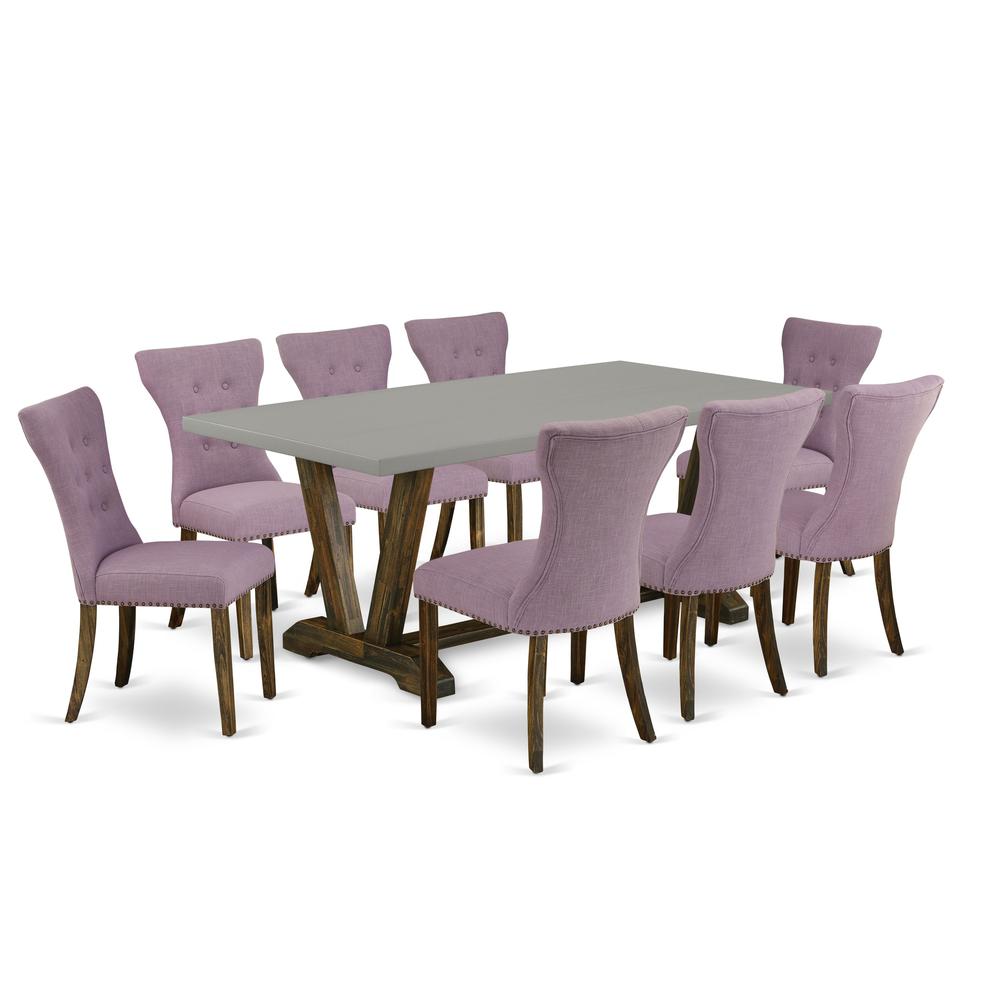East West Furniture V797Ga740-9 - 9-Piece Kitchen Table Set - 8 Padded Parson Chairs and a Rectangular Table Solid Wood Frame. Picture 1