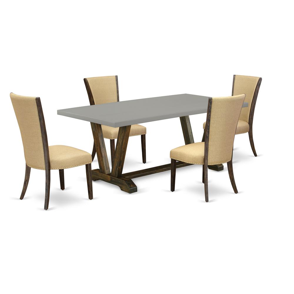 East West Furniture V797VE703-5 5Pc Dining Table set Contains a Kitchen Table and 4 Parsons Dining Chairs with Brown Color Linen Fabric, Medium Size Table with Full Back Chairs, Distressed Jacobean an. Picture 1