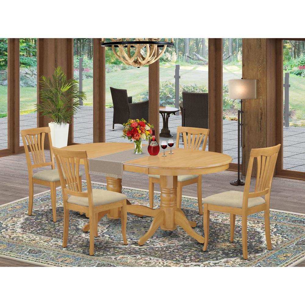 VAAV5-OAK-C 5 PC Dining room set for 4-Oval Table with Leaf and 4 Chairs for Dining. Picture 2