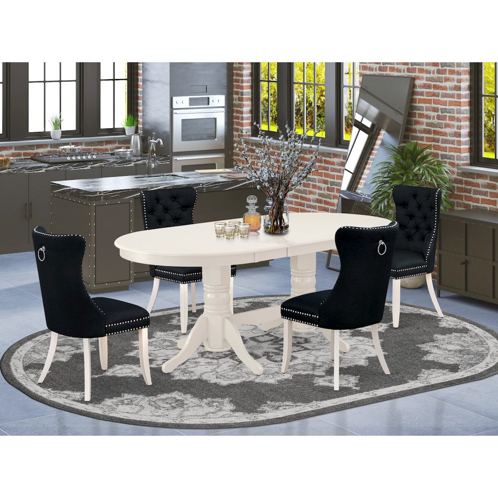 5 Piece Kitchen Table Set Contains an Oval Dining Table with Butterfly Leaf. Picture 2