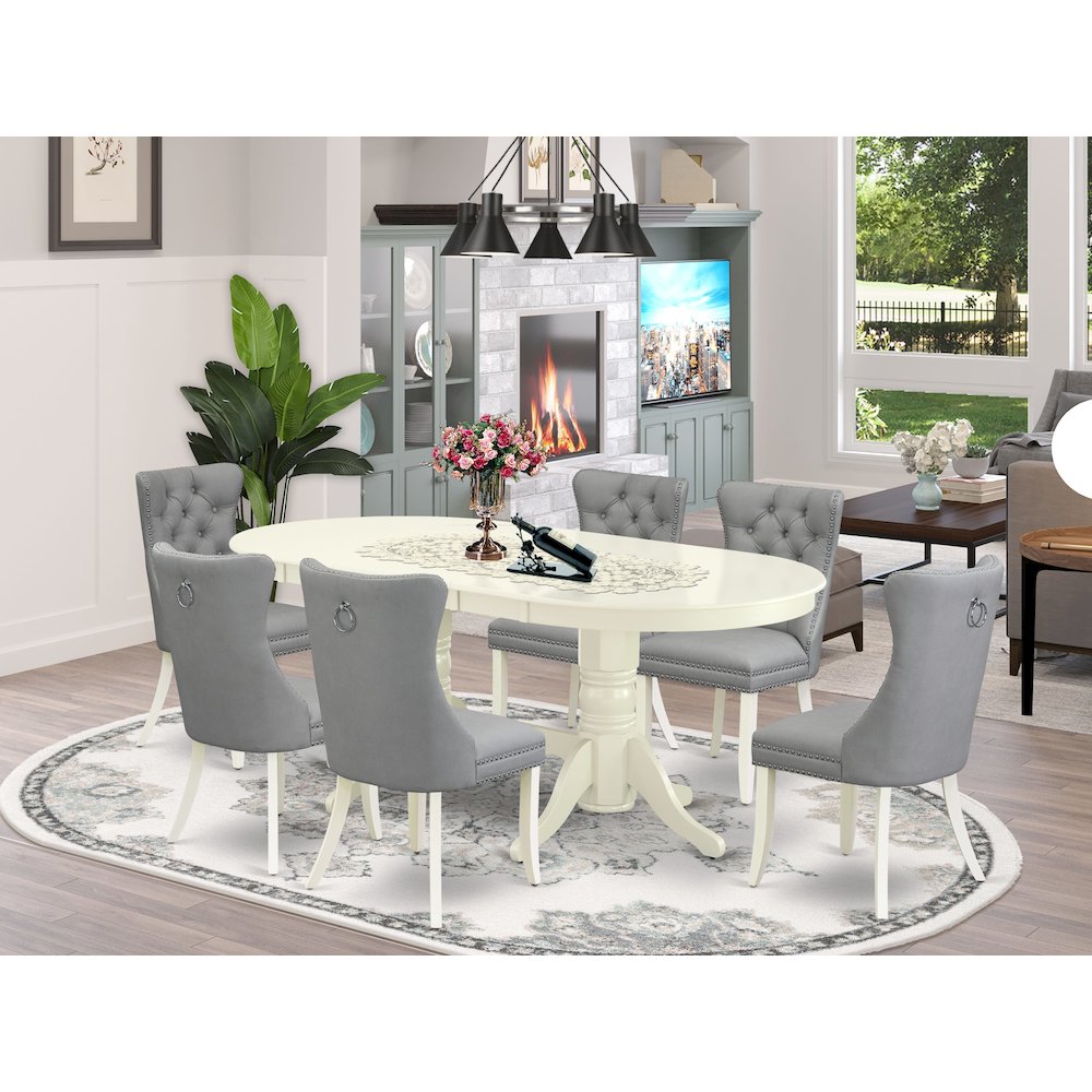 7 Piece Kitchen Table Set Consists of an Oval Dining Table with Butterfly Leaf. Picture 2