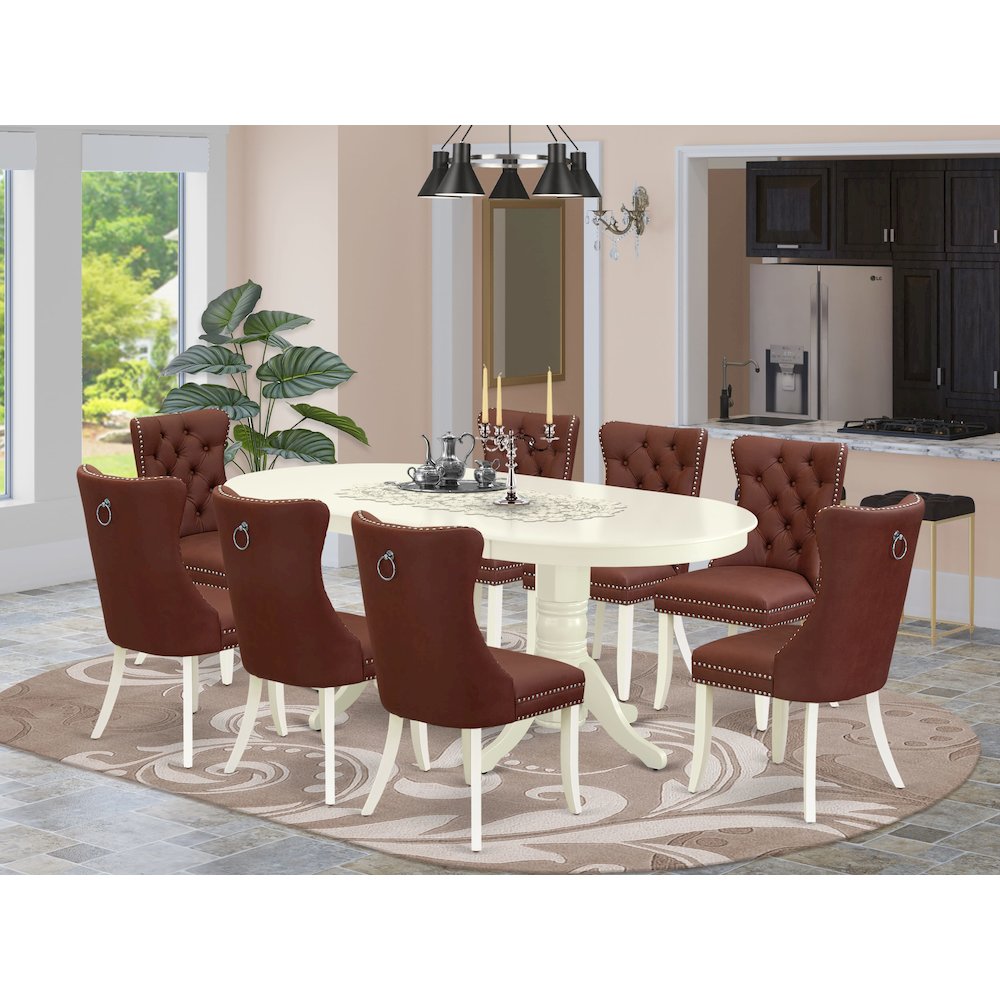 9 Piece Dining Set Contains an Oval Kitchen Table with Butterfly Leaf. Picture 2