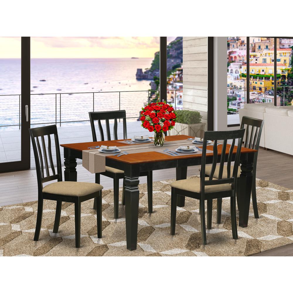 WEAN5-BCH-C 5 Pc Kitchen table set with a Dining Table and 4 Linen Kitchen Chairs in Black. Picture 2