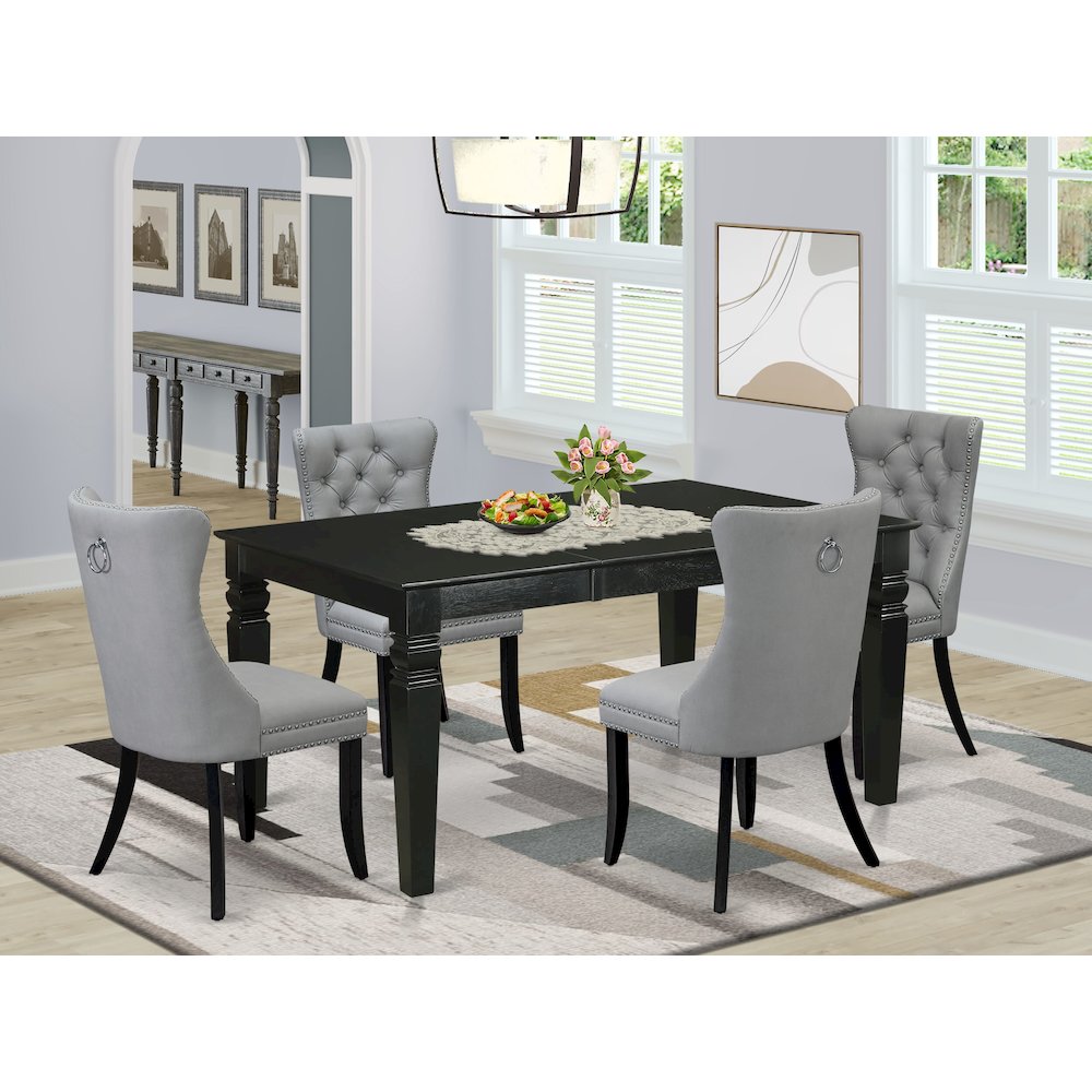 5 Piece Dining Table Set Contains a Rectangle Wooden Table with Butterfly Leaf. Picture 2