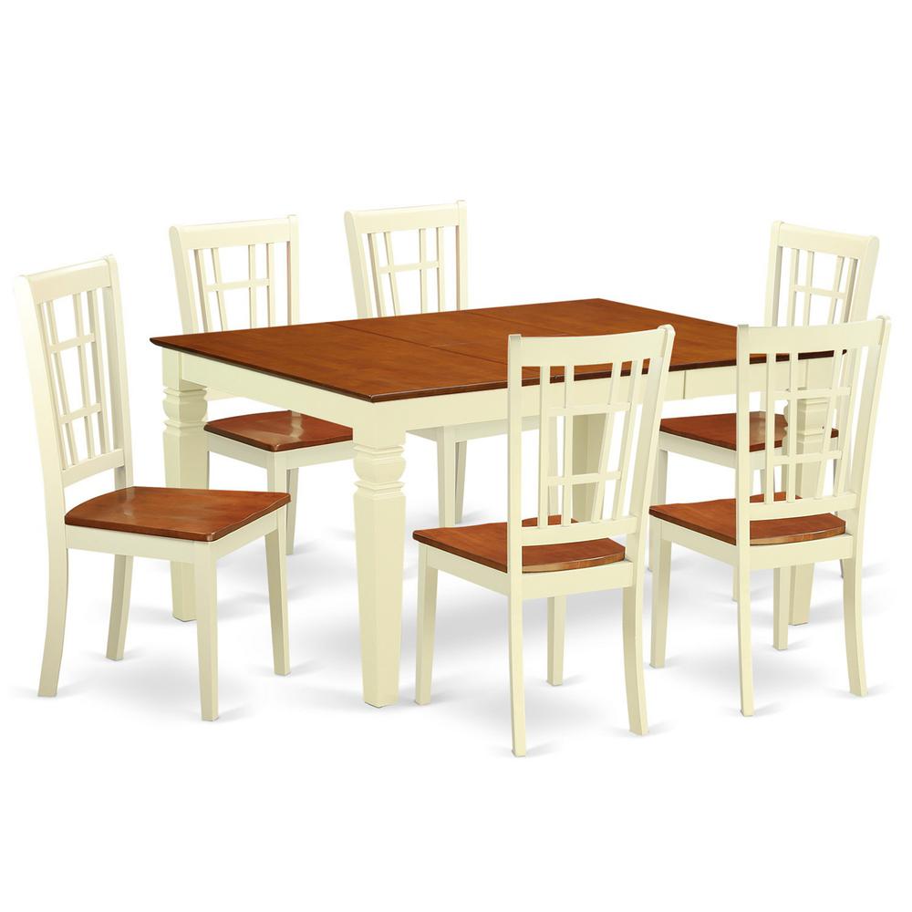 7  Pc  Kitchen  table  set  with  a  Dining  Table  and  6  Wood  Kitchen  Chairs  in  Buttermilk  and  Cherry. Picture 2