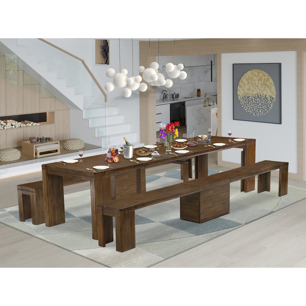 3 Pieces Dining Table Set Includes 1 Kitchen Table and 2 Modern Benches. Picture 2