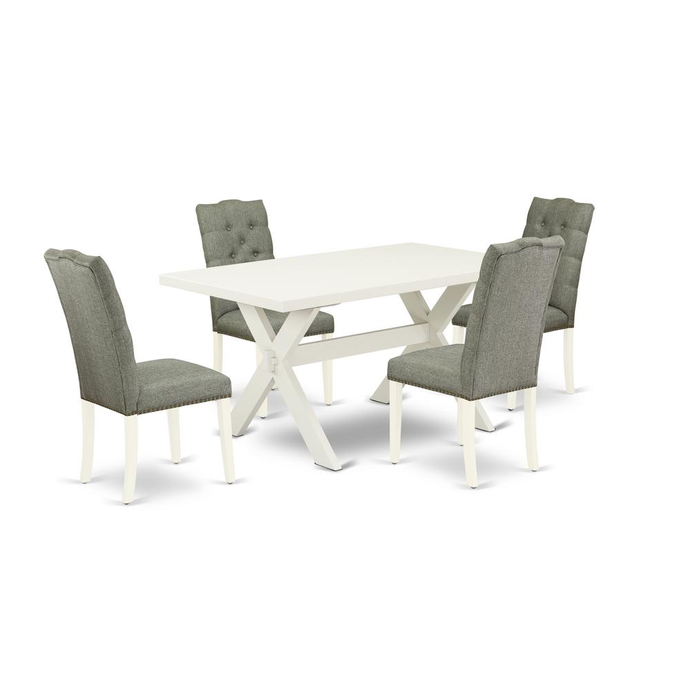 East West Furniture X026EL207-5 - 5-Piece Modern Dining Table Set - 4 Padded Parson Chair and a Wood Dining Table Solid Wood Frame. Picture 1