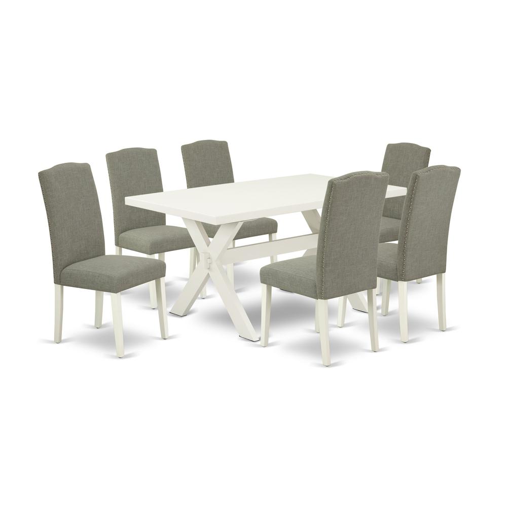 East West Furniture X026EN206-7 - 7-Piece Dining Room Table Set - 6 Dining Chairs and Small a Rectangular Table Hardwood Structure. Picture 1