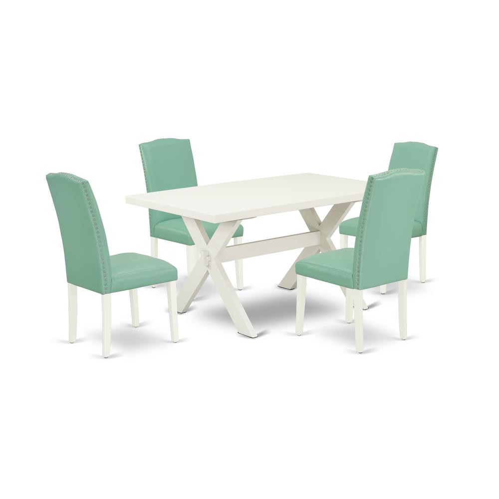 East West Furniture 5-Piece Kitchen Dinette Set Included 4 Parson Dining chairs Upholstered Nails Head Seat and Stylish Chair Back and Rectangular Dining Table with Linen White Kitchen Dining Table To. Picture 1