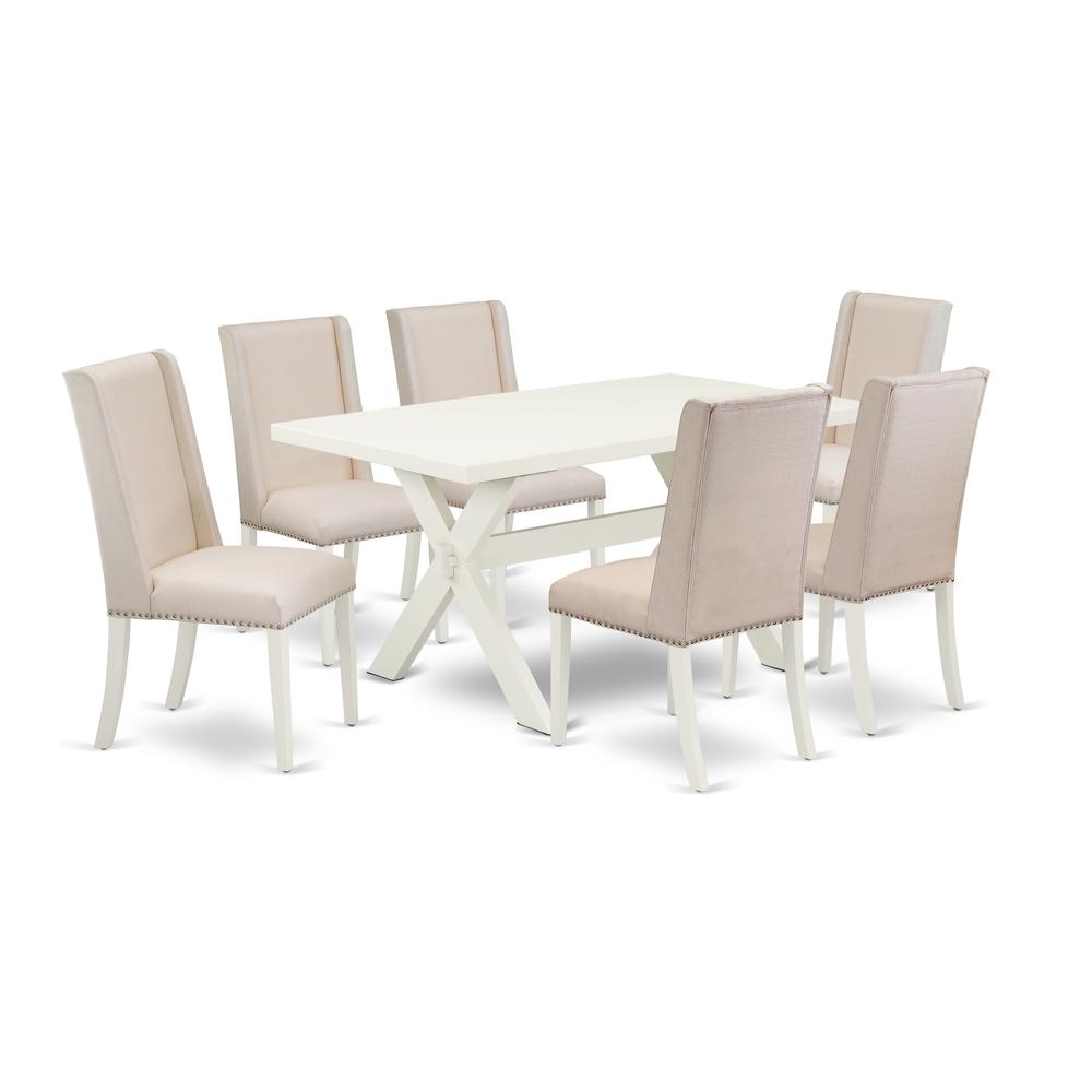 East West Furniture X026FL201-7 - 7-Piece Small Dining Table Set - 6 Parson Chairs and Dining Room Table Solid Wood Structure. Picture 1