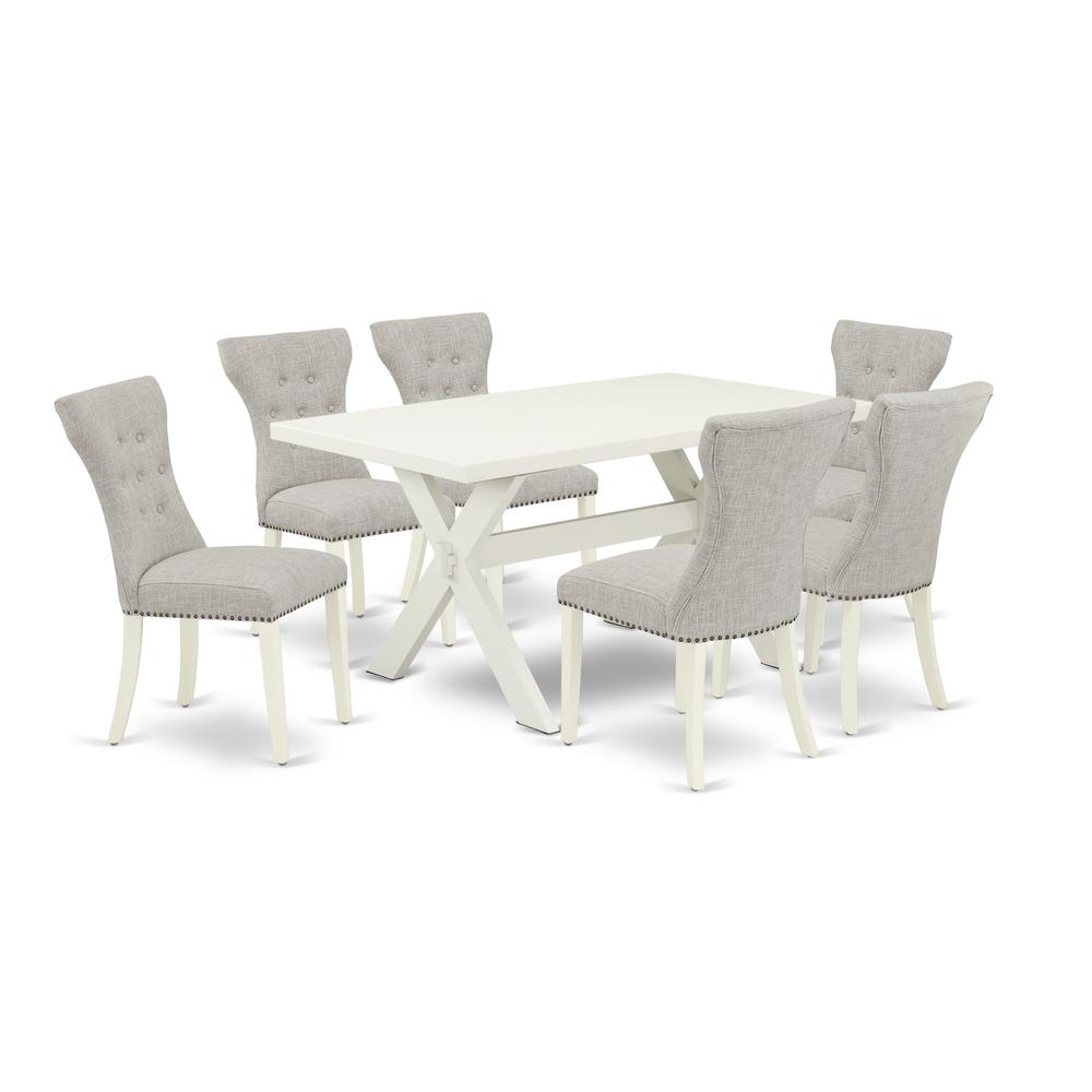 East West Furniture X026Ga235-7 - 7-Piece Kitchen Set - 6 Kitchen Parson Chair and a Dinner Table Hardwood Frame. Picture 1