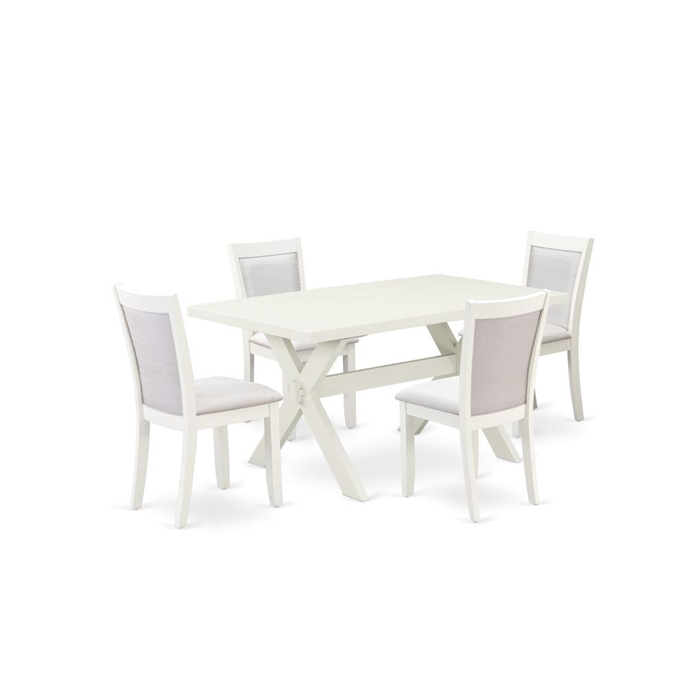 X026MZ001-5 5-Piece Dinette Set Contains a Modern Dining Table and 4 Cream Dining Room Chairs - Wire Brushed Linen White Finish. Picture 1