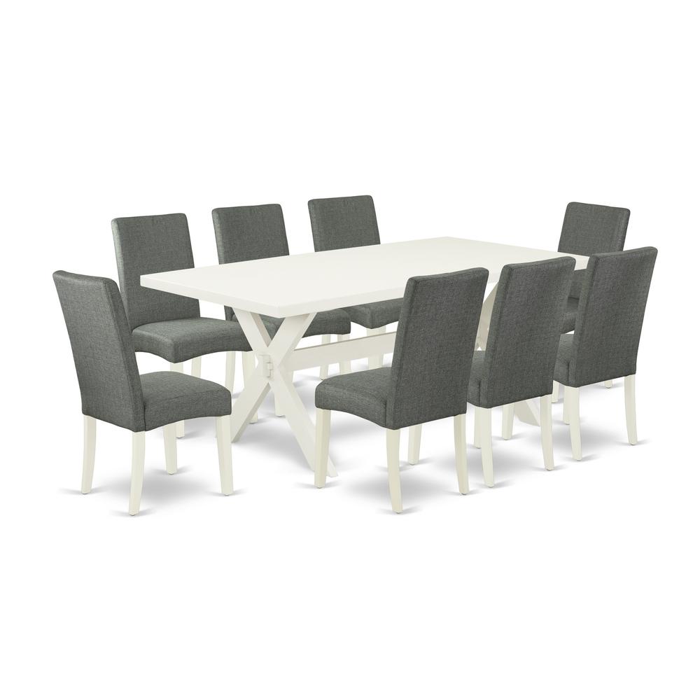 East West Furniture X027DR207-9 - 9-Piece Small Dining Table Set - 8 Parson Chairs and Dining Room Table Solid Wood Structure. Picture 1