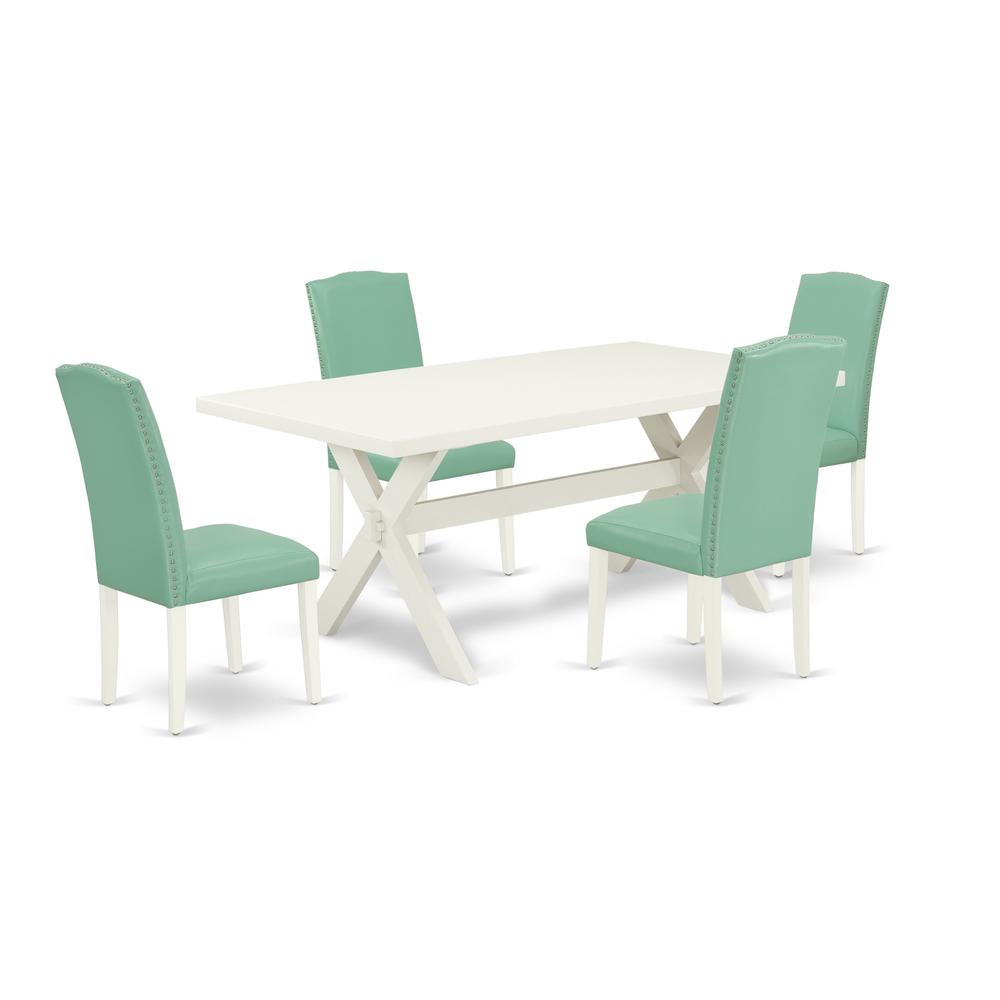 East West Furniture 5-Pc Dinette Set Included 4 Dining room chairs Upholstered Nails Head Seat and Stylish Chair Back and Rectangular Kitchen Dining Table with Linen White Dining Table Top - Linen Whi. Picture 1