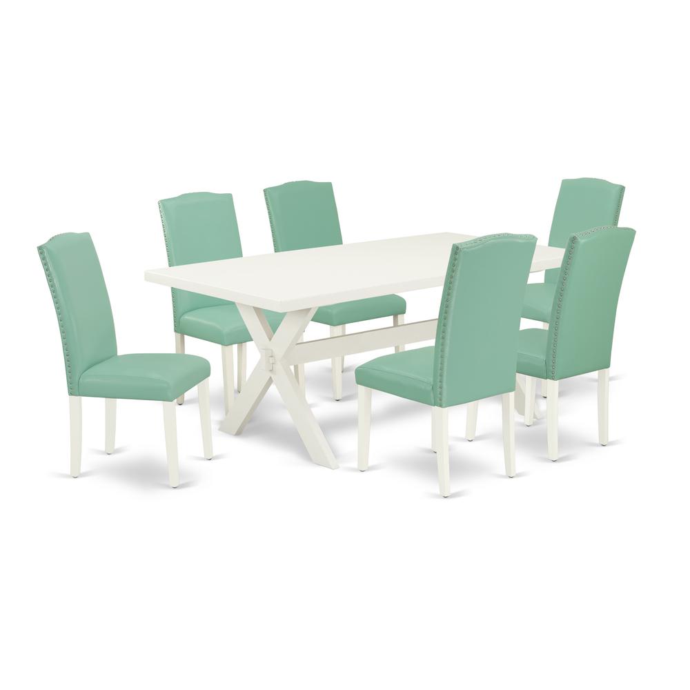 East West Furniture X027EN257-7 - 7-Piece Kitchen Dining Table Set - 6 Dining Chairs and Dinette Table Hardwood Frame. Picture 1