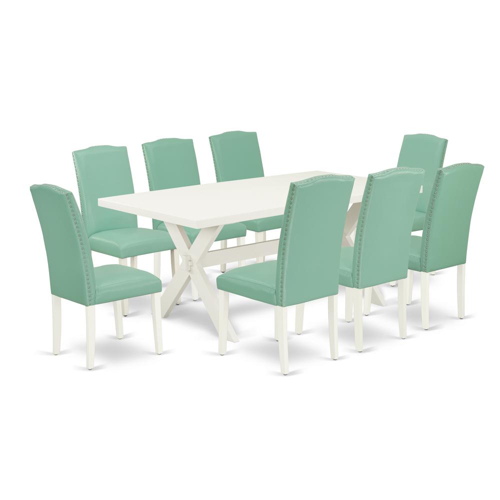 East West Furniture X027EN257-9 - 9-Piece Rectangular Dining Table Set - 8 Parson Dining Room Chairs and Dinette Table Solid Wood Structure. Picture 1