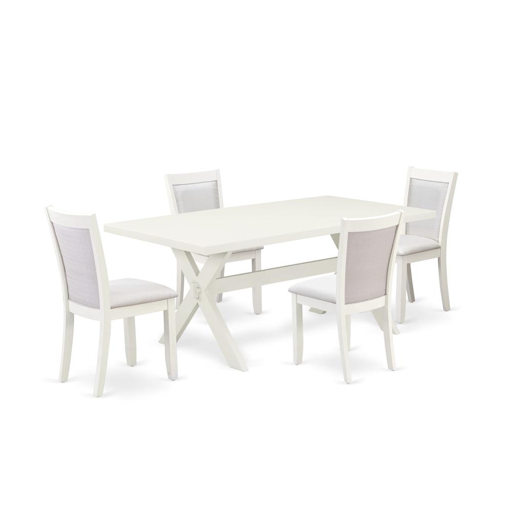 X027MZ001-5 5-Pc Dining Table Set Includes a Kitchen Table and 4 Cream Modern Dining Chairs - Wire Brushed Linen White Finish. Picture 1