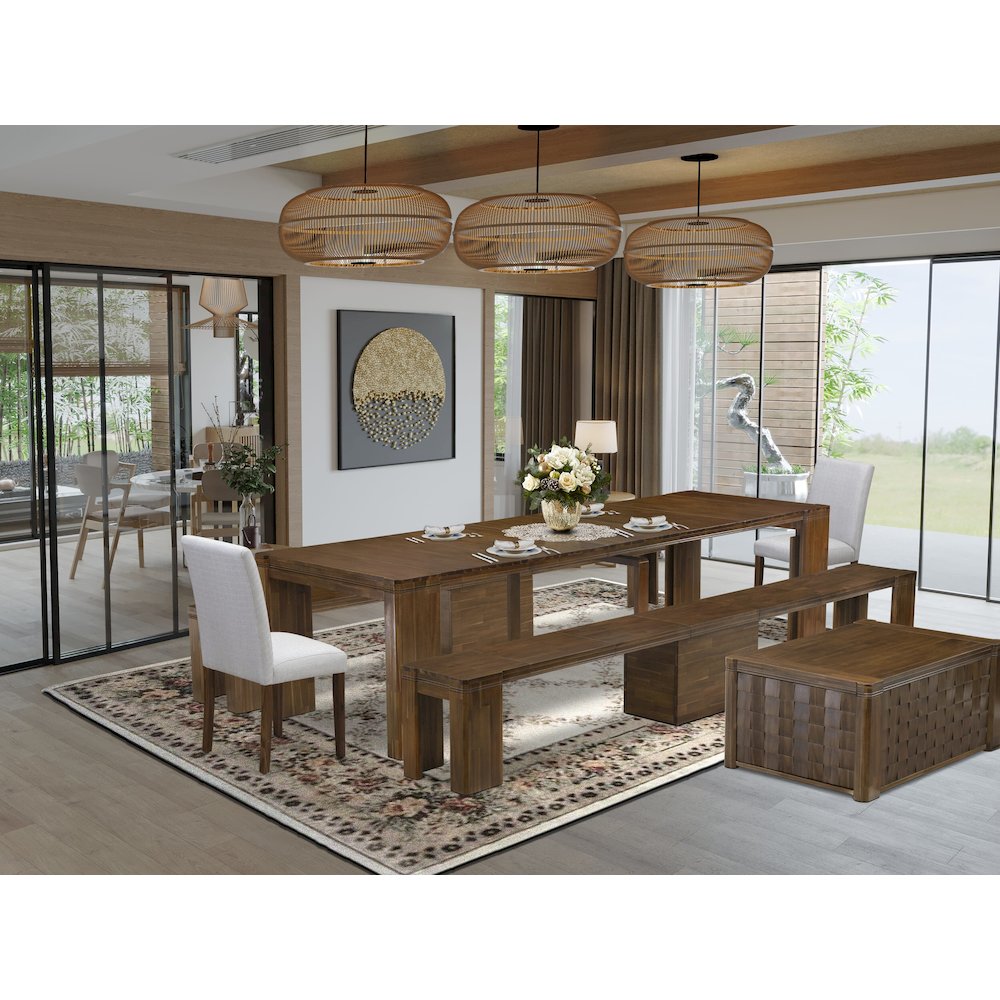 6 Pieces Extendable Dining Set Includes a Rectangle Kitchen Table. Picture 2