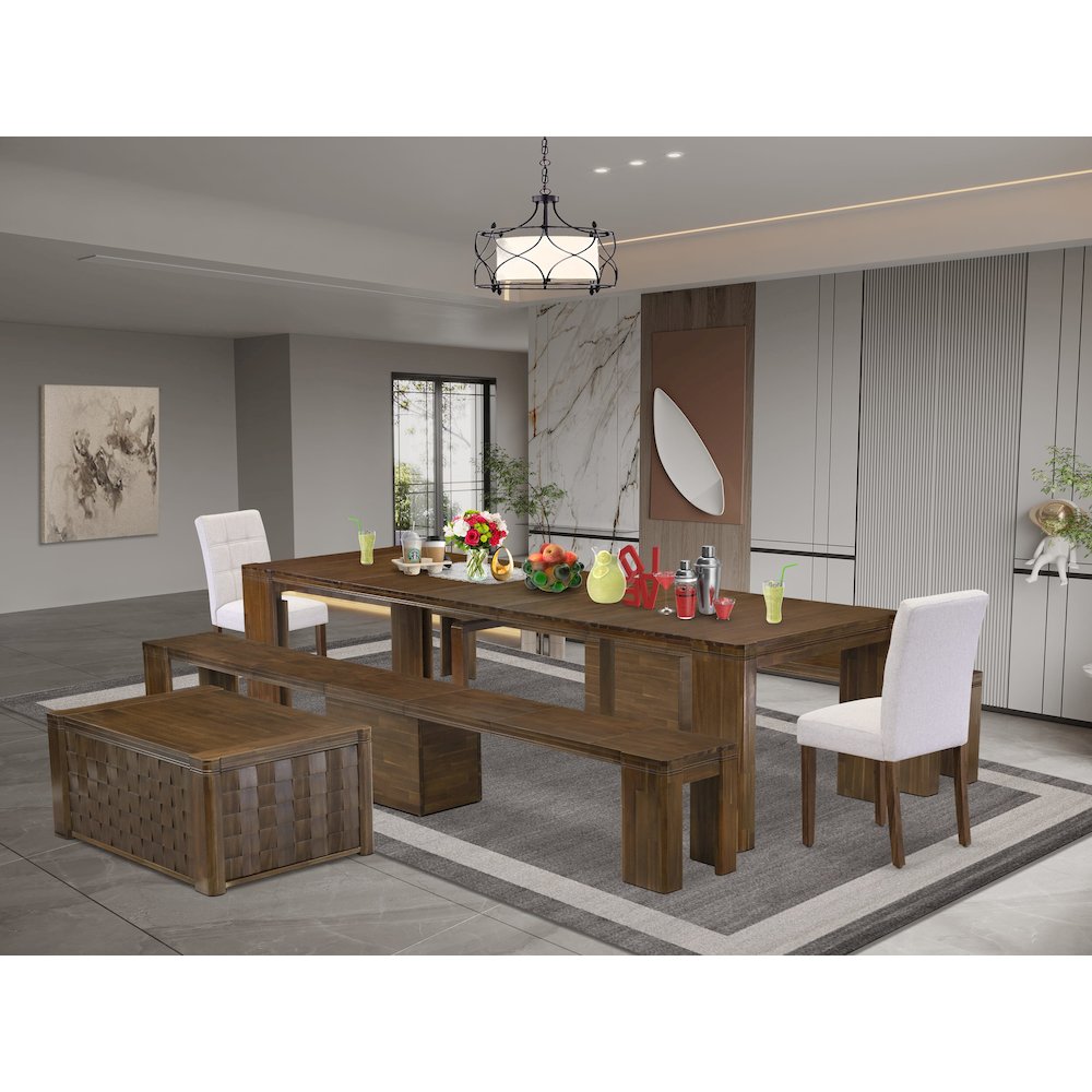 6 Pieces Extendable Dining Set Includes a Rectangle Kitchen Table. Picture 2