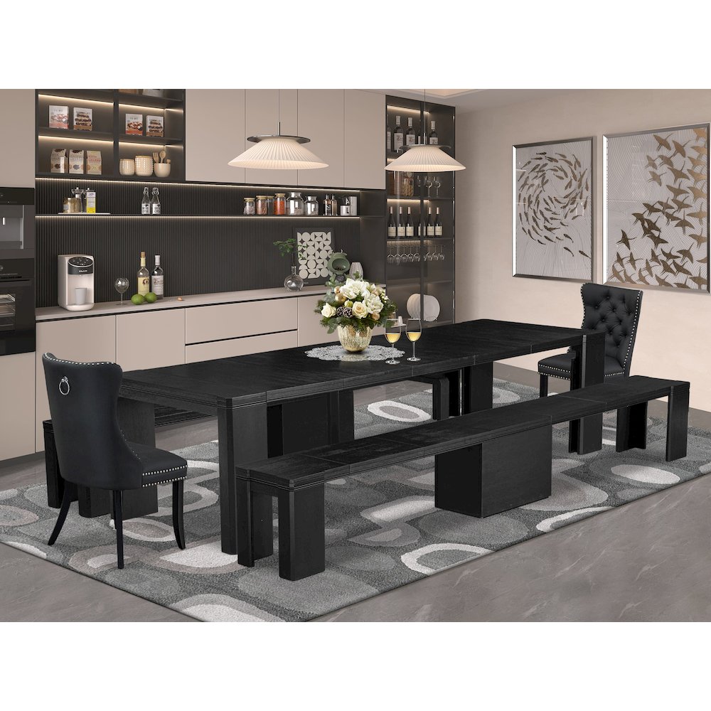 5-piece Dining Room Table Set a Rectangular Dining Table and a wooden Bench. Picture 2