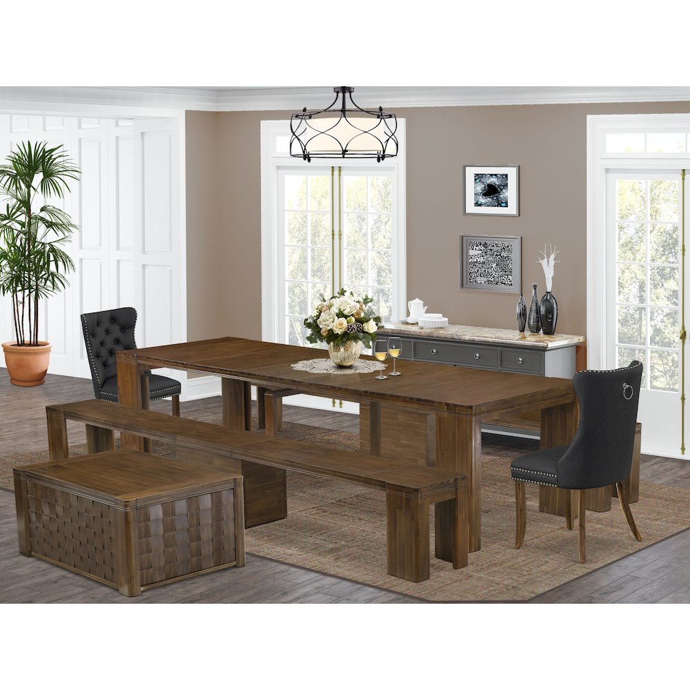 6 Pieces Extendable Dining Set Includes a Rectangle Kitchen Table. Picture 2