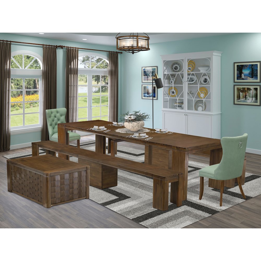 6 Pieces Extendable Dining Set Includes a Rectangle Kitchen Table. Picture 2