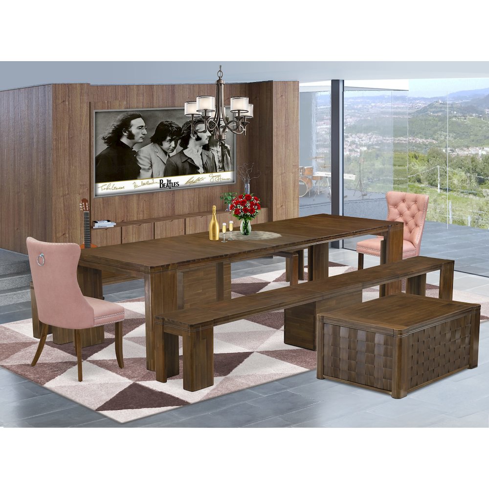 6 Pieces Extendable Dining Set Includes a Rectangle Kitchen Table. Picture 2