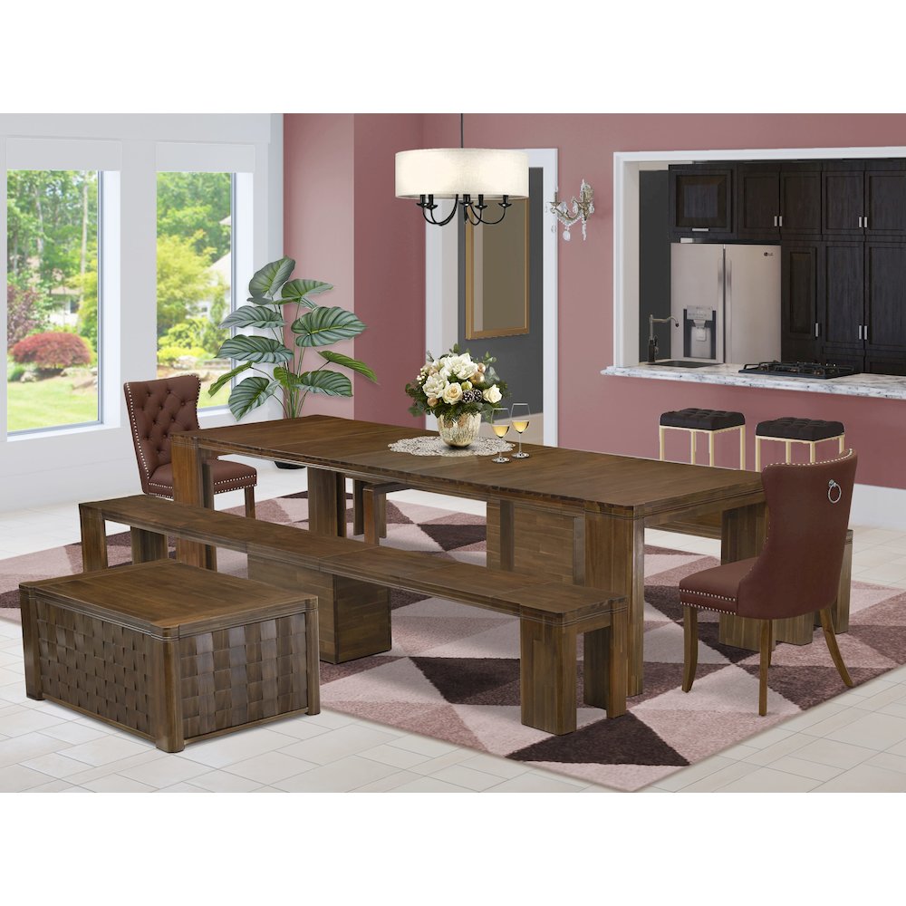 6 Pieces Extendable Dining Set Includes a Rectangle Kitchen Table. Picture 2