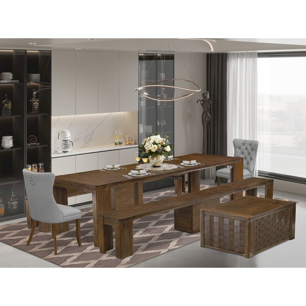 6 Pieces Extendable Dining Set Includes a Rectangle Kitchen Table. Picture 2