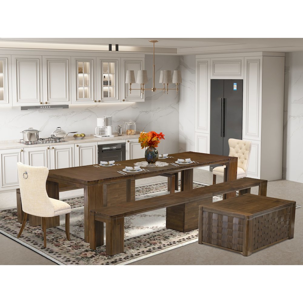 6 Pieces Extendable Dining Set Includes a Rectangle Kitchen Table. Picture 2