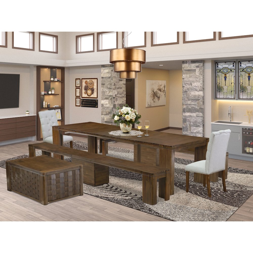 6 Pieces Extendable Dining Set Includes a Rectangle Kitchen Table. Picture 2