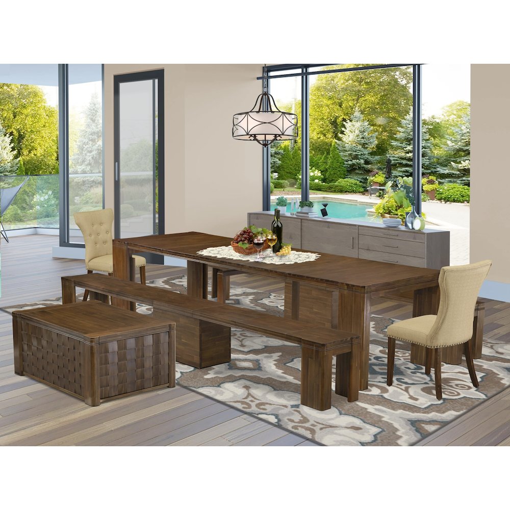 6 Pieces Extendable Dining Set Includes a Rectangle Kitchen Table. Picture 2