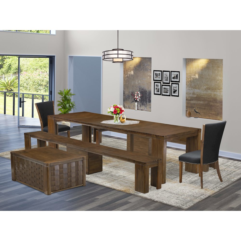 6 Pieces Extendable Dining Set Includes a Rectangle Kitchen Table. Picture 2