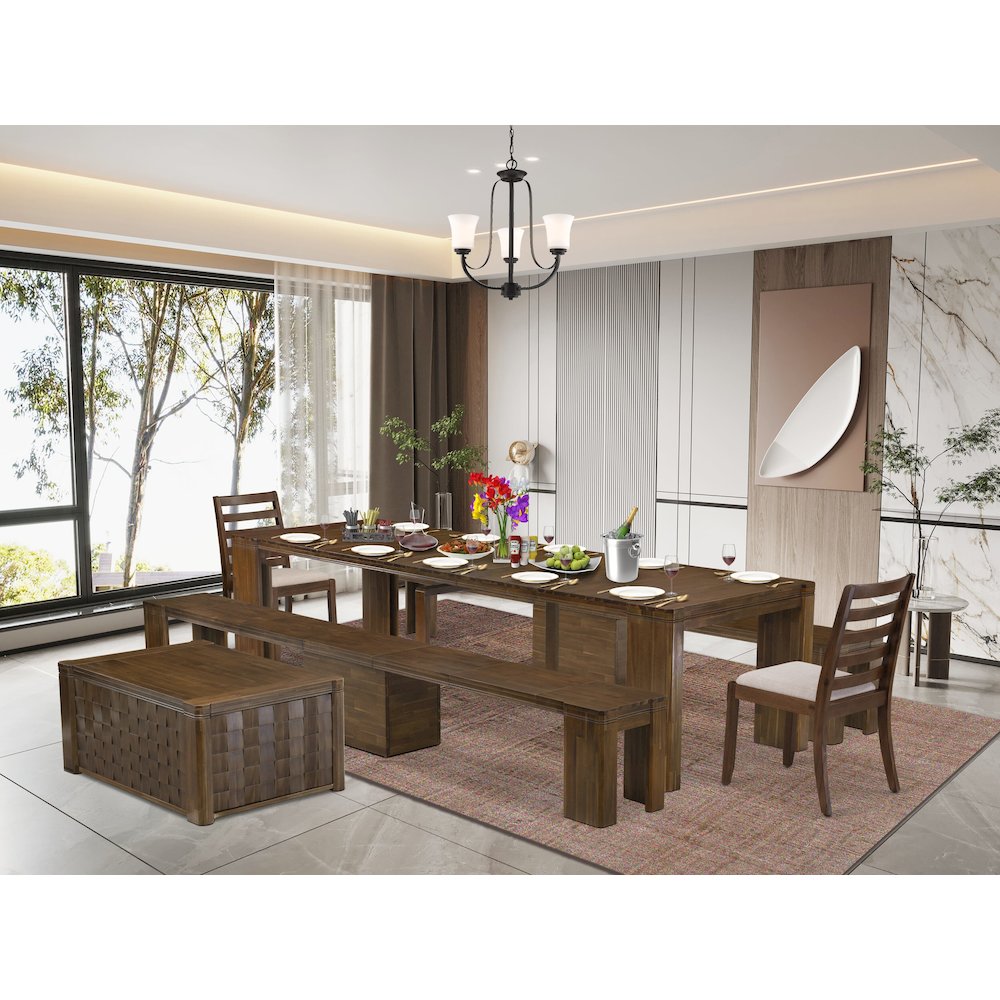 6 Pieces Extendable Dining Set Includes a Rectangle Kitchen Table. Picture 2