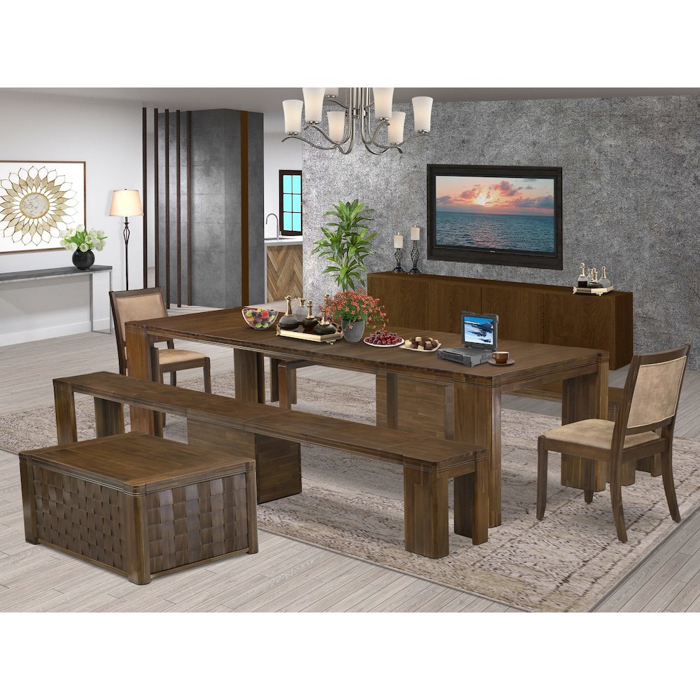 6 Pieces Extendable Dining Set Includes a Rectangle Kitchen Table. Picture 2