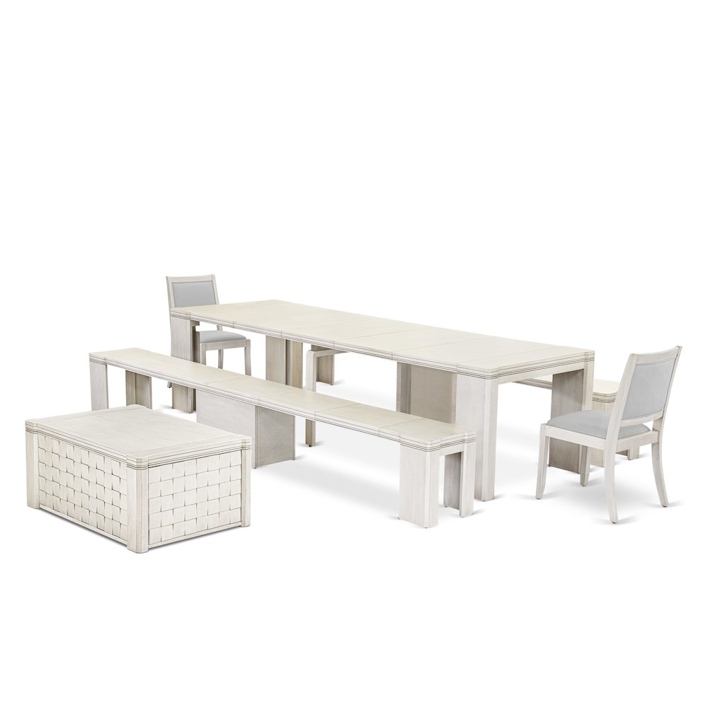 6 Pieces Extendable Dining Set, Antique White. Picture 24