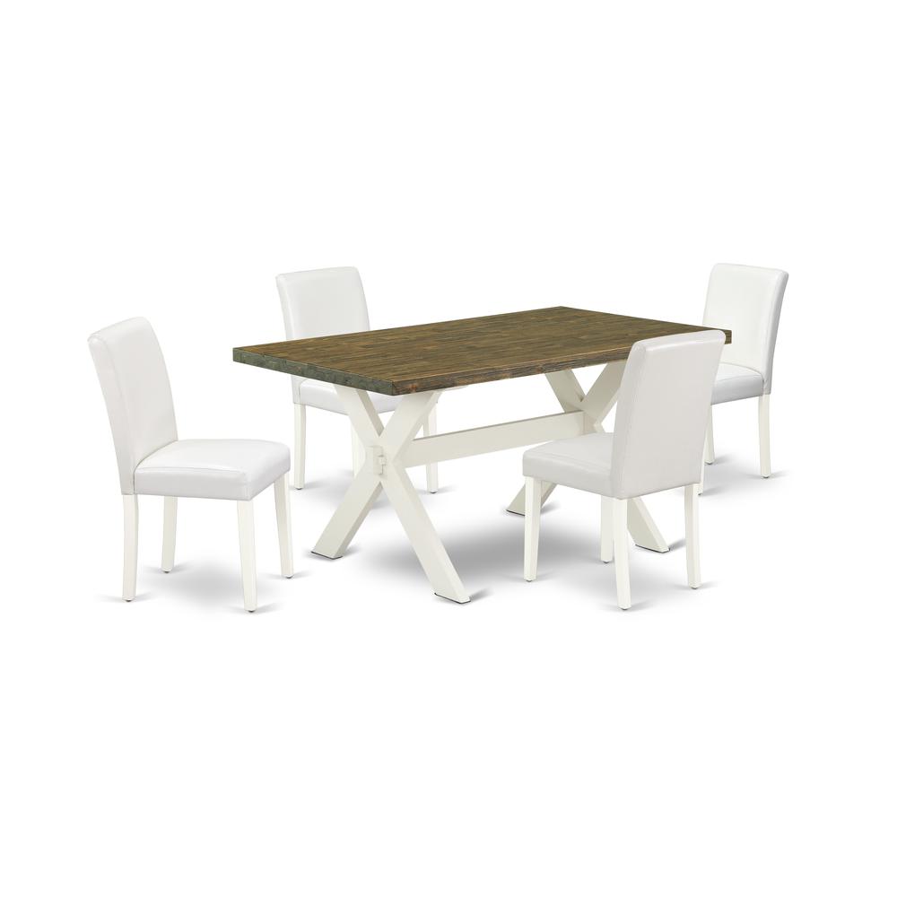 East West Furniture X076AB264-5 5-Piece Awesome Dining Room Table Set an Outstanding Distressed Jacobean Kitchen Rectangular Table Top and 4 Gorgeous Pu Leather kitchen chairs with Stylish Chair Back,. Picture 1