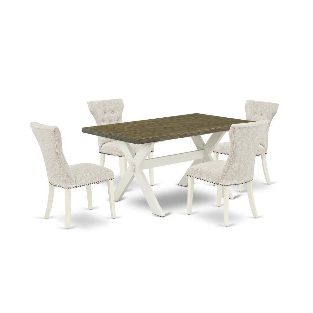East West Furniture 5-Piece Dining room Table Set Included 4 Kitchen Dining chairs Upholstered Nails Head Seat and High Button Tufted Chair Back and Rectangular Dinette Table with Distressed Jacobean. Picture 1