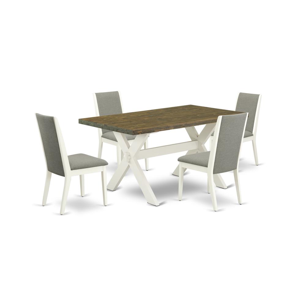 East West Furniture X076LA206-5 5-Piece Gorgeous Dining Room Set an Outstanding Distressed Jacobean Modern Dining Table Top and 4 Stunning Linen Fabric Kitchen Parson Chairs with Stylish Chair Back, L. Picture 1