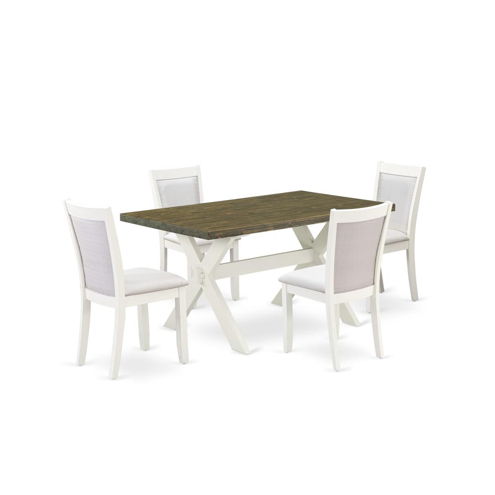 X076MZ001-5 5-Piece Dining Set Consists of a Wooden Dining Table and 4 Cream Dining Chairs - Wire Brushed Linen White Finish. Picture 1