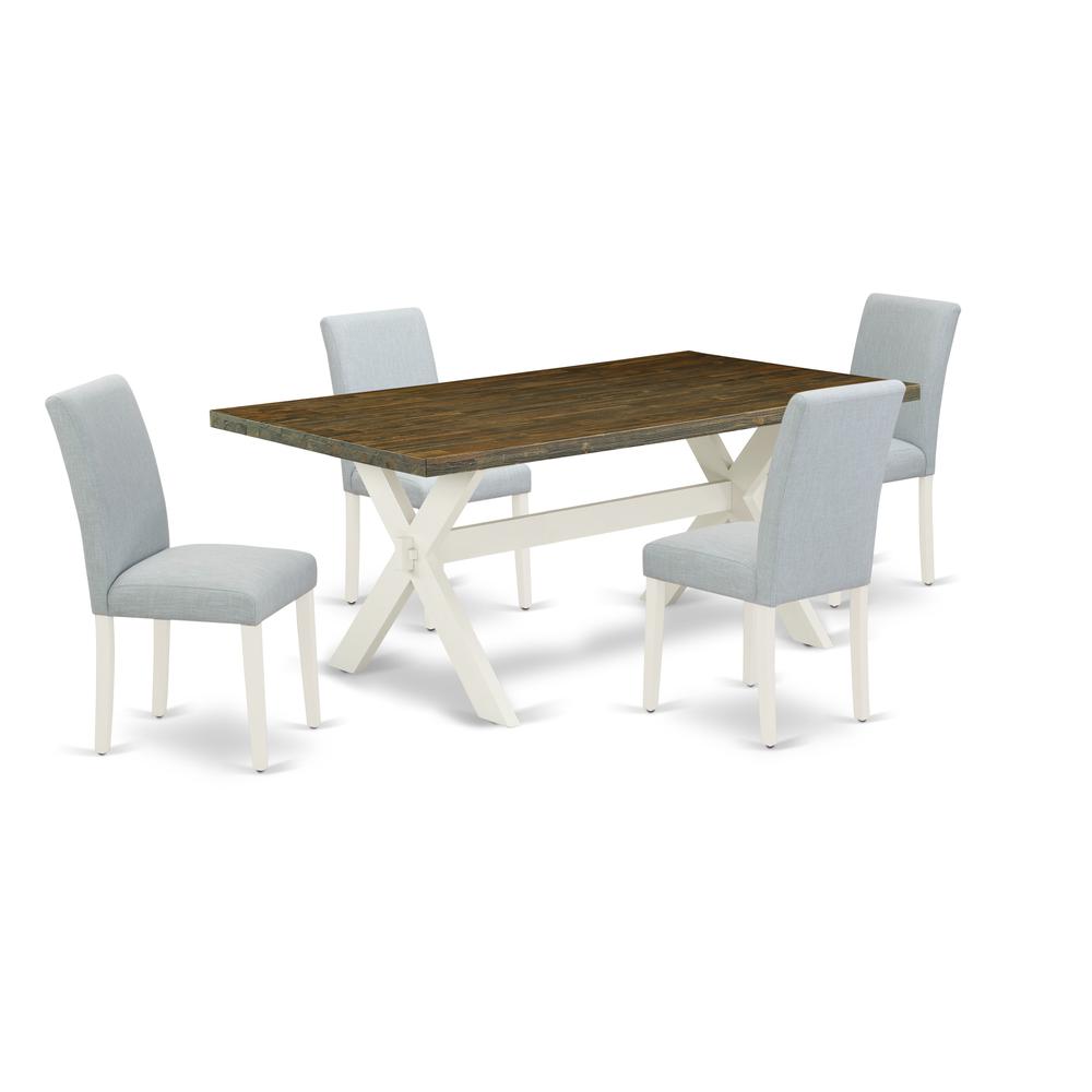 East West Furniture 5-Pc Kitchen and Dining Room Chairs Includes 4 Mid Century Modern Chairs with Upholstered Seat and High Back and a Rectangular Breakfast Table - Linen White Finish. Picture 1