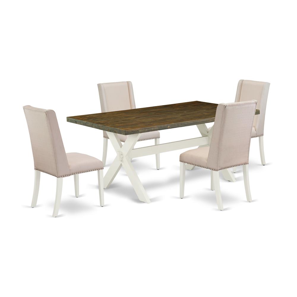 East West Furniture 5-Pc Kitchen Dinette Set Included 4 Dining room chairs Upholstered Nails Head Seat and Stylish Chair Back and rectangular dining Table with Distressed Jacobean dining table Top - L. Picture 1
