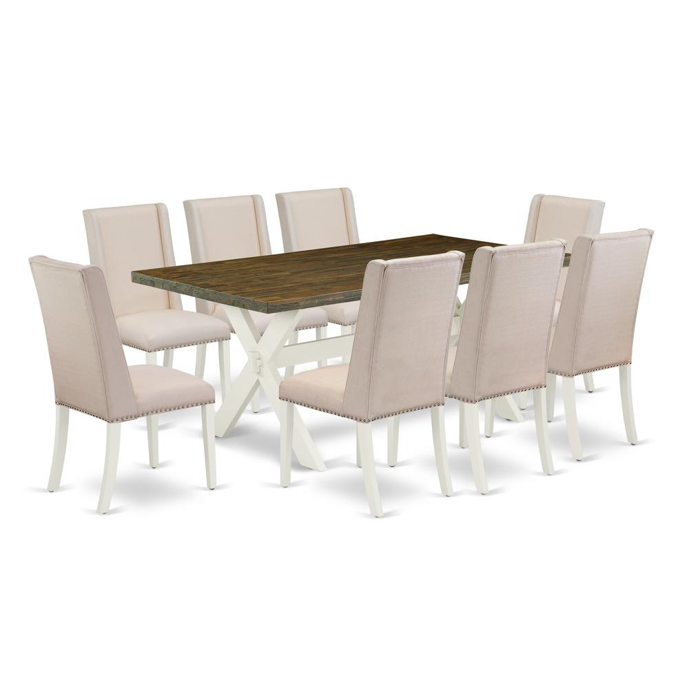 East West Furniture X077FL201-9 - 9-Piece Kitchen Table Set - 8 Parson Chairs and Dinette Table Solid Wood Structure. Picture 1