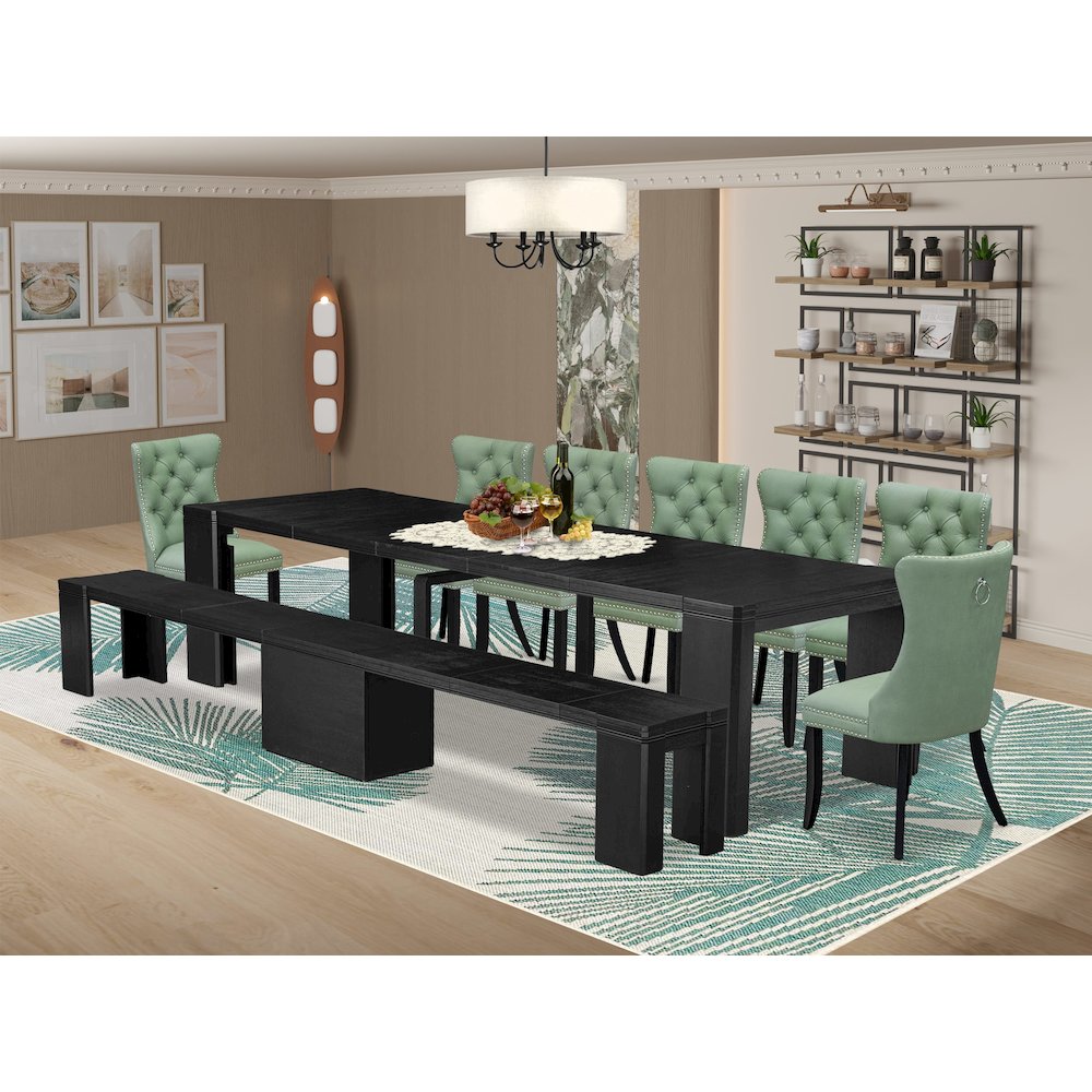 9-piece Modern Dining Room Table Set a Rectangular Kitchen Table. Picture 2