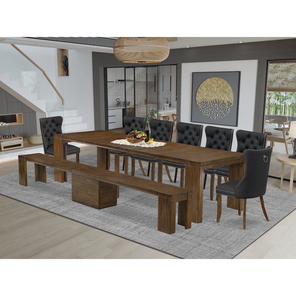 9 Pieces Extendable Dining Set Includes a Rectangle Kitchen Table. Picture 2