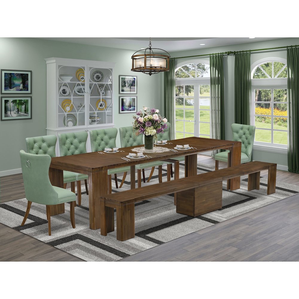 9 Pieces Extendable Dining Set Includes a Rectangle Kitchen Table. Picture 2