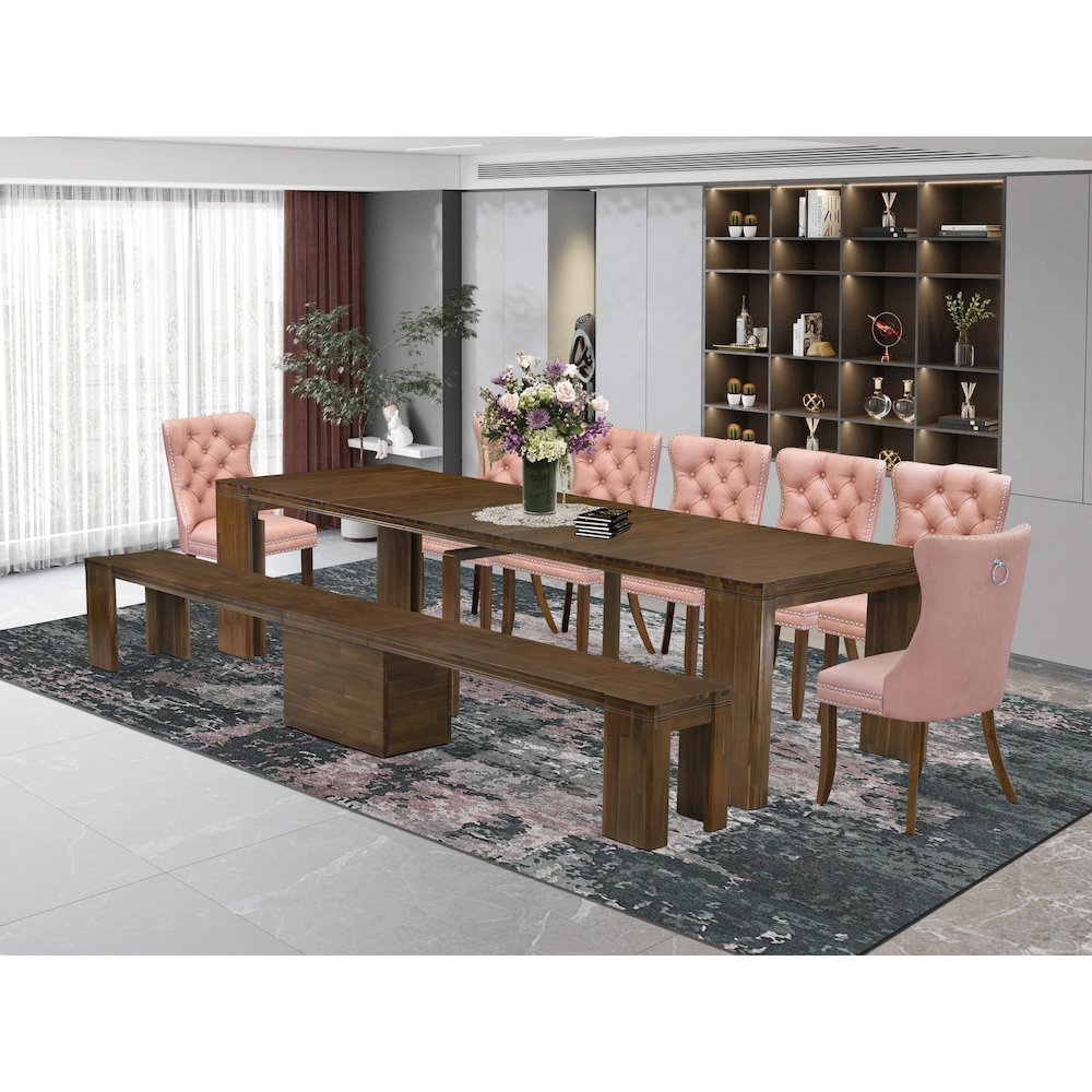 9 Pieces Extendable Dining Set Includes a Rectangle Kitchen Table. Picture 2