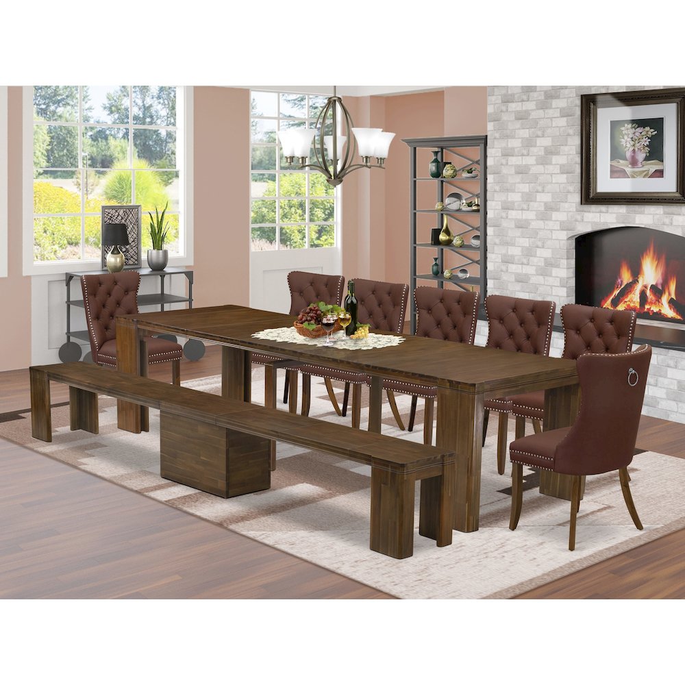 9 Pieces Extendable Dining Set Includes a Rectangle Kitchen Table. Picture 2