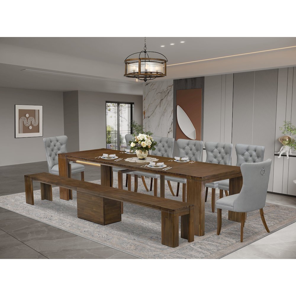 9 Pieces Extendable Dining Set Includes a Rectangle Kitchen Table. Picture 2