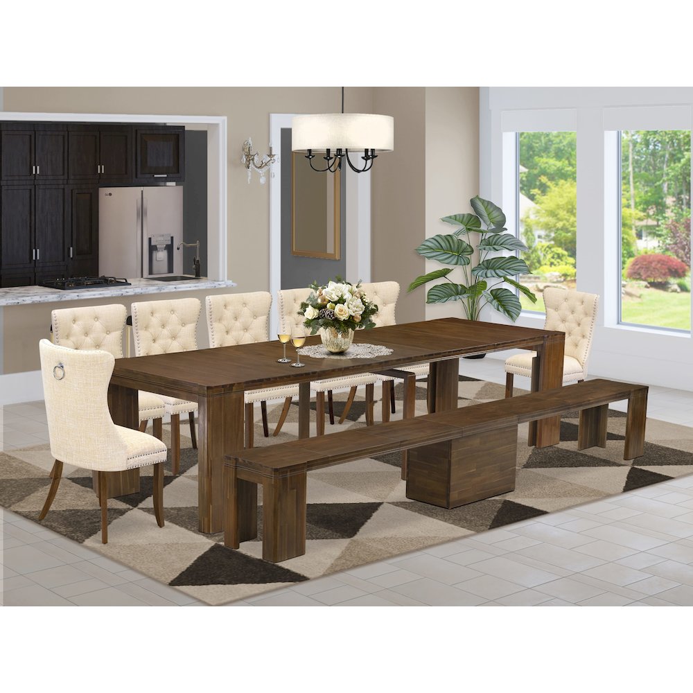9 Pieces Extendable Dining Set Includes a Rectangle Kitchen Table. Picture 2